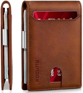 RUNBOX Slim Wallets for Men - Leather Money Clip Mens Wallet - RFID Blocking Front Pocket Bifold Wallet - Thin Credit Card Holder with Gift Box