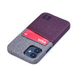 Dockem Wallet Case for iPhone 12 Mini: Built-in Metal Plate for Magnetic Mounting & 1 Credit Card Holder: 5.4" Luxe M2, Canvas Style Synthetic Leather (Maroon and Grey)