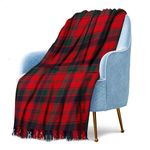 100% Wool Knee blankets for elderly, Adults - 74x31" - Scottish tartans - Fringed edges, Soft check Cosy sofa throws - Knee support for women, men - Winter warm(Robertson Red Tartan)