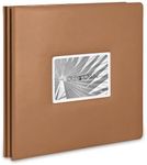 Old Town Bonded Leather Photo Album, Large Leather Scrapbook, Expandable Scrapbook Album 12x12 Double-Sided White Paper Pages and Optically Clear Pockets, Faux Suede Lining, Caramel