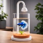 VAYINATO Mini Acrylic Desktop Fish Bowl PS-10 (White) | 1.2L Capacity | 10cm Diameter × 20cm Height | Aquarium Bowl with Multi-Color Hanging LED Light | Ideal for Betta | Office & Home Decor