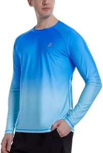 Roadbox Men's UPF 50+ Swim Rash Guard, Long Sleeve UV Sun Protection SPF Shirts, Quick Dry Lightweight Water T-Shirt for Diving Beach Surfing Fishing (Blue Green Gradient,L)