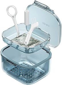 Retainer Case, Retainer Cleaner Case, Unique Denture Bath with Drain Tray, Suitable for Dentures, Denture Bridges, Partial Dentures, Traditional Braces, Etc. (Blue)