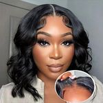 Wear and Go Glueless Wigs Human Hair Pre Plucked Pre Cut Body Wave Bob Wig Human Hair 4x4 Lace Front Wigs for Black Women Brazilian Virgin Human Hair Bob Wigs Glueless (14 Inch)