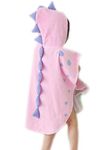 Alltops Kids Cotton Hooded Towel Cartoon Unicorn Dinosaur Bathrobe Bath Poncho Towel for Boys Girls, 0-4 years, Pink Dinosaur