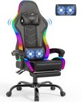 Devoko LED Gaming PC Chair with Footrest and Lumbar Support, Ergonomic Computer Massage Gaming Chair, Video Game Chairs for Adults, High Back Racing Chair, Maximum capacity 180kg (Black & Grey)