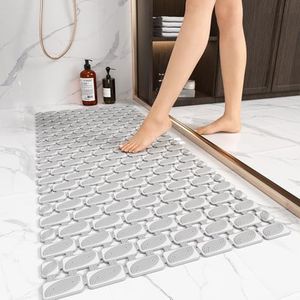 XIYUNTE Shower Mat Non Slip Bath Mat for Tub - 36 X 16 Inch TPE Bathtub Mat Non Slip Shower Mats for Inside Shower, Eco-Friendly Bath Tub Mat with Powerful Suction Cup, Easy to Cut and Dry, Light Grey