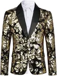 Boys Slim Fit Blazer Shiny Fashion Tuxedo Suit Jacket Golden Sequin Shawl Collar 8 Years