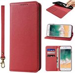 FSHCPJ iPhone SE3 Case with Card Holder TPU Leather flip Wallet Hanging Rope for iPhone 7 iPhone 8 case iPhone SE2 2020 Case Magnetic Folio Shockproof Proof Protective Cover-Wine Red