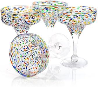 Crotana Glassware - 10 oz Mexican Style Margarita Glasses, 4 Piece Set, Mexican Style Glassware Confetti Rock Multi Colored Custom Blown Margarita Glass Drinkware Set