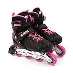 M.Y X-Skate Adjustable Pink Inline Roller Skates with Built In Adjusters Kids Roller Boots for Boys & Girls - Large