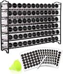 SWOMMOLY Spice Rack Organizer with 72 Empty Square Spice Jars, 340 Spice Labels with Chalk Marker and Funnel Complete Set,for Countertop,Cabinet or Wall Mount, Black