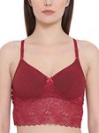 Clovia Women's Lace Padded Non-Wired Longline Bralette with Racerback (BR1575P04_Red_36B)