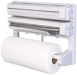 ROMINO Triple Paper Dispenser,| 3 in 1 Aluminum Foil and Plastic Wrap Organizer Cling Film Tissue Paper Roll Holder for Kitchen with Paper Towel Holder, Compatible with Tin Foil, Wax Paper (Multi)