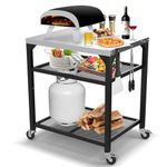 BBQMall Pizza Oven Table Cart for Ooni, Ninja Woodfire,Blackstone, Bertello,Cuisinart Pizza Oven, 2024 Upgraded Widen Rolling Kitchen Island Utility Cart,Outdoor Grill Stand Movable Food and Prep Cart