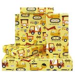 Road Under Construction Excavator Digger Tractor Truck On Yellow Wrapping paper for Kids Boys Men Birthday Party Baby Shower Holiday Christmas Gift Wrap - Folded Flat 28 x 20 Inch - 6 Sheets