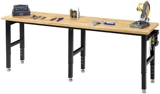 SPECRAFT 96“ Adjustable Heavy Duty Workbench with 4 AC Outlet and 2 USB Ports Power Outlets, 5000 Lbs Capacity, Rubber Wood Top for Garage, Workshop, Office