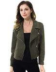 Apperloth A Women’s Solid Long Sleeve Faux Suede Motorcycle Jackets Zipper Short Coats, Style 2-army Green, X-Small