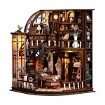 Tecnock DIY Miniature House Kit for Adults & Teens, Grand Bookstore Scene Mini House Decor with LED, 3D Wooden Puzzle Gift for Book Lovers & DIY Fans (Bacchus Bookstore)