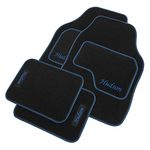 JVL Personalised Universal Black Carpet Car Mat Set with Blue Embroidered Mats