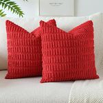 JOTOM Set of 2 Corduroy Soft Striped Cushion Covers 45x45 cm Decorative Throw Pillow Covers Square Cushion Case Home Boho Decor Pillow Cases for Couch Sofa Bedroom 18x18 Inch (Red)