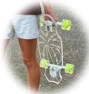 24'' Penny Ghost Board- Acrylic Penny Longboard with LED Wheels for a Smooth Ride- Travel-Size Clear Skateboard Offers Easy Control & Style- Cruise Freely with Skateboard for All Ages- Palmtree