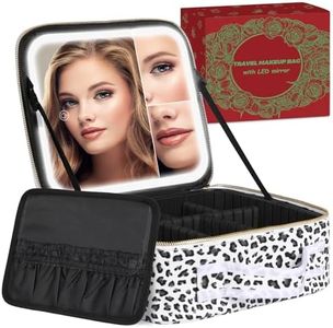 MAYFIY Travel Makeup Bag with LED Mirror and Train Case Cosmetic Organiser with 2X3X Magnifying Mirror and Separate Makeup Brush Panel, Portable Adjustable Divider Storage Bag, Updated Black
