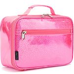 FlowFly Kids Lunch Box Insulated Soft Bag Mini Cooler Back to School Thermal Meal Tote Kit for Girls, Boys, PU-Pink