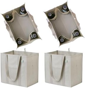 VENO 4 Pack Reusable Grocery Shopping Bag w/bottle holder, Hard bottom, Foldable, Multipurpose Heavy Duty Tote, Daily Utility bag, Stands Upright (4 Pack, Beige)