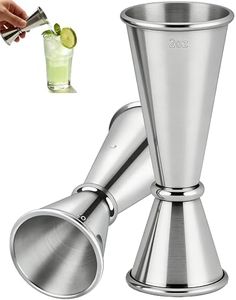 Goldelith Cocktail Jigger Set 1oz/2oz, Double Sided Stainless Steel Measuring Cups, Shot Measure Tool for Bartending, Home Bar & Mixed Drinks, Silver 2 Pack