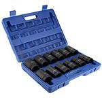 12Pcs 1 Inch Impact Socket Set, Drive Axle Hub Nut Hex Socket Set Deep Impact Socket Tool Set with Storage Box (1 inch, Blue)