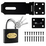 4inch Shed Lock 90°Gate Lock 180°Door Latch Hasp Shed Door Latch Hasp and Staple with Padlock Door Hasp Lock for Garden Sheds Underground Garages Bedrooms Cabinets（Black 4inch)