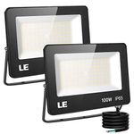 LE LED Flood Light 2-Pack, Super Bright 100W 10000lm Waterproof Outdoor Flood Light, 900W HPS Equivalent Exterior Floodlight, 5000K Daylight White