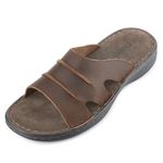 riemot Mens Slide Leather Sandal Summer Beach Indoor and Outdoor Anti-skidding With Two Adjustable Mules/clogs Open Toe Sandals Brown Size UK 9/EU 43