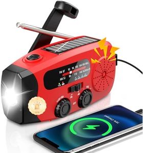 Wind Up Solar Radio, Emergency Radio, Portable Hand Crank Radio, AM/FM Radio with LED Torch, 7400mWh Rechargeable Power Bank, SOS Alarm, USB Phone Charger, Emergency Use for Camping Hiking (Red)