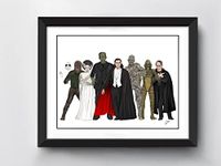 Classic Horror Movie Art Print | A4 size | Dracula | Frankenstein | Wolfman | Mummy | Swamp Thing | Hand Drawn illustration