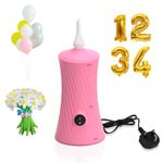 PlusFive Electric Balloon Pump UK Plug, Electric Air Pump for Long Balloons and Foil Balloons, Portable Balloon Inflators Blower Machine for Birthday Party Wedding Christmas Ballon Decorations (PINK)
