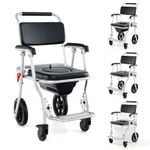 Goplus 4 in 1 Shower Commode Wheelchair, 330lbs Foldable Bedside Commode Chair for Toilet with Arms, Portable Rolling Shower Chair with Wheels for Elderly Disabled Handicap Adults Bariatric