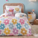 Bedlam - Flower Teddy Fleece Duvet Cover - Double Bedding Size (200 x 200cm) - Reversible (2 Designs) - Super Soft & Cosy Fleece Bedding for Girls - Floral Duvet Cover in Double - Kids Fleece Bed Set