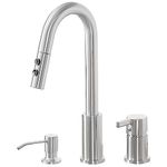 RAINMAX 3 Hole Kitchen Faucet, Single Handle Stainless Steel Kitchen Faucet with Pull Down Sprayer, 2 Hole Widespread Kitchen Sink Faucet with Soap Dispenser, Brushed Nickel KMF025L