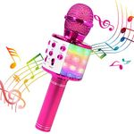 ShinePick Karaoke Wireless Microphone, 5 in 1 Recording & Singing Microphone for Kids Adults, Dancing LED Lights Portable Speaker Karaoke Machine, Bluetooth Microphone for Phone/Pad/TV (Purple)