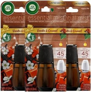 Air Wick Essential Mist Diffuser Oil Refills, Vanilla and Caramel Fall Scent, Air Freshener Fragrance Spray Refill (Pack of 3)