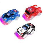 Track Cars, 3 Pack (Racing Car, Police Car, Fire Truck Car) with 5 LED Flashing Lights Magic Toys, Accessories Compatible with Most Tracks for Ages 3 4 5 6 7 Kids