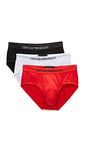 Emporio Armani Men's Cotton Briefs, 3-Pack, Black/White/Red, Medium (Pack of 3)