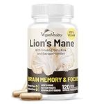 Lions Mane Mushroom Supplement Capsules Complex - Supplement Caffeine Free, Lions Mane Extract - 120 Vegan Bacopa Monnieri, Gotu Kola, Ginseng Capsules - Focus Memory and Brain Support