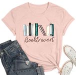 Fawniss Booktrovert Shirt for Womens Funny Reading T-Shirt Bookstagram Graphic Tee Shirt Gift for Read Lovers Tee Tops （Pink,Large）