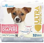 Paw Inspired Disposable Dog Diapers | Female Dog Diapers Ultra Protection | Diapers for Dogs in Heat, Excitable Urination, or Incontinence (Small (32 Count))