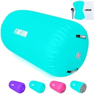 AWSUM 4ft L x 2.5ft Diam Gymnastics Barrel Air Roller Inflatable Tumbling Mat Back Handspring Trainer for Octagon Mat Gym Gymnastics Equipment，No Electric Pump Mint Green