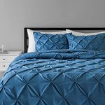 Amazon Basics All-Season Down-Alternative 3 Piece Comforter Bedding Set, King, Dark Teal, Pinch Pleat With Piped Edges