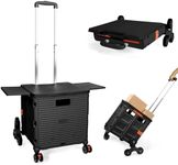 Foldable Shopping Trolley Collapsible Portable Utility Cart with Stair Climbing Wheels Compact Tote Basket with Magnetic Lid Rolling Crate with Telescoping Handle Lightweight Heavy Duty 80kg -Black